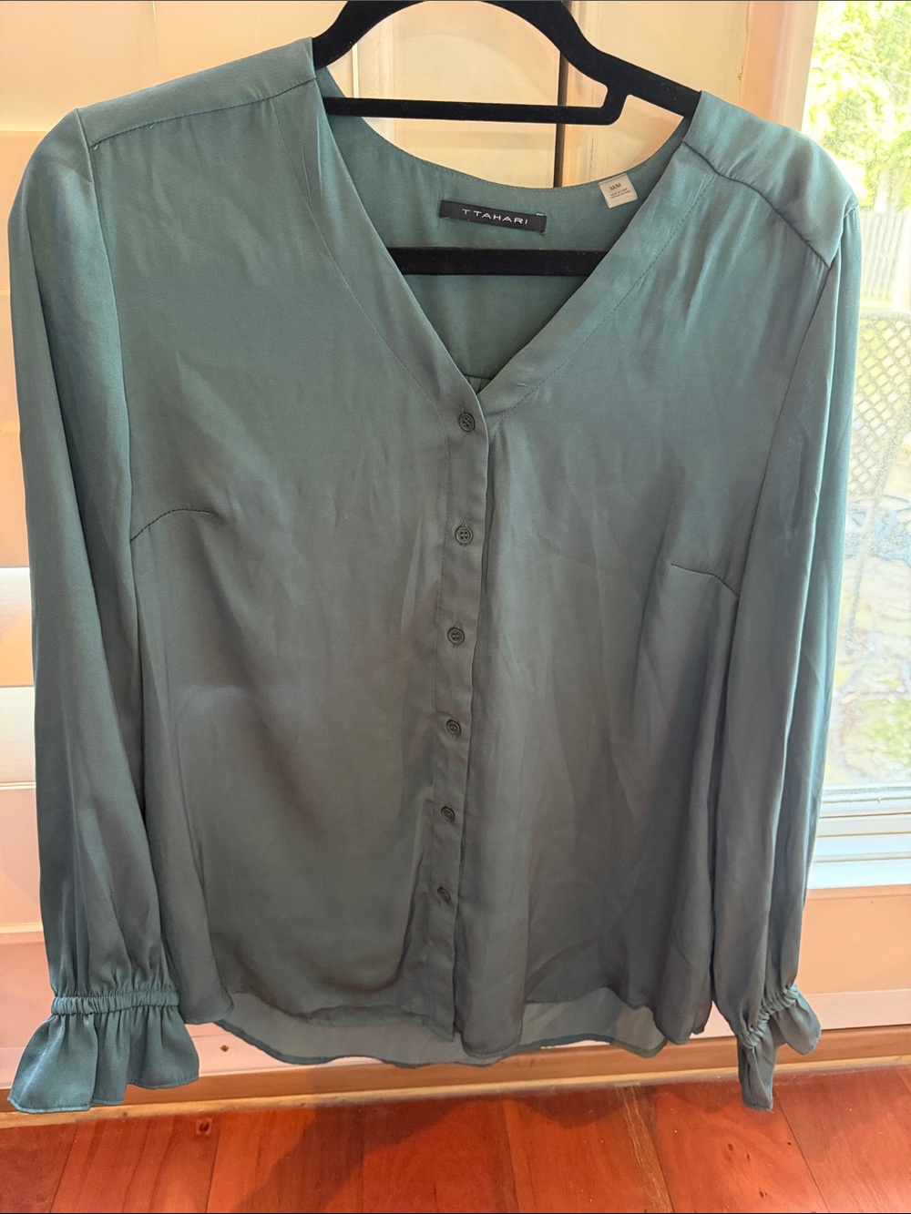 Tahari Women's Teal Button-Down V-Neck Blouse